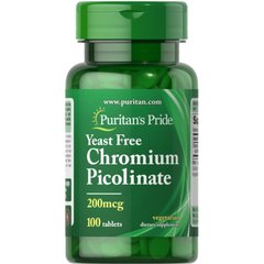 Puritan's Pride Chromium Picolinate 200 mcg Yeast Free, 100 таблеток