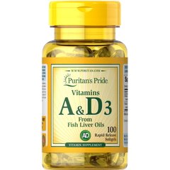 Puritan's Pride Vitamins A & D, 100 капсул