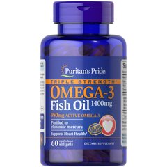 Puritan's Pride Triple Strength Omega 3 Fish Oil 1400 mg, 60 капсул