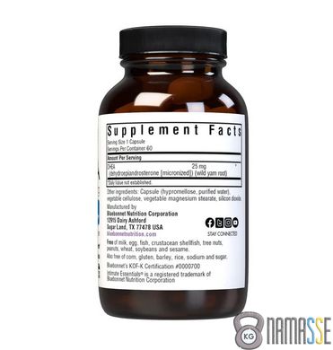 Bluebonnet Intimate Essentials DHEA 25 mg, 60 вегакапсул
