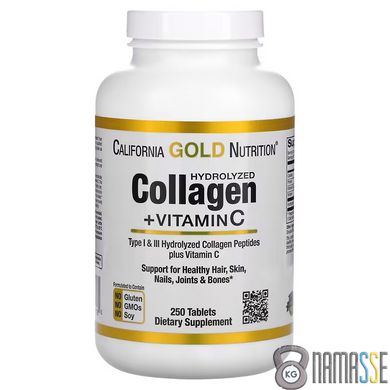 California Gold Nutrition Hydrolyzed Collagen + Vitamin C, 250 таблеток