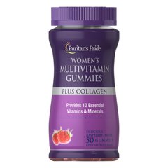 Puritan's Pride Women's Gummy Multivitamin Plus Collagen, 50 желейок Малина