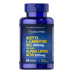Puritan's Pride ALC 400 mg with ALA 200 mg, 60 капсул