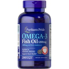 Puritans Pride Omega 3 Fish Oil 1200 mg, 200 капсул