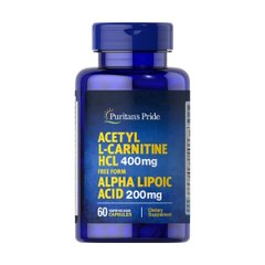 Puritan's Pride Acetyl L-Carnitine 400 mg with Alpha Lipoic Acid 200 mg, 60 капсул
