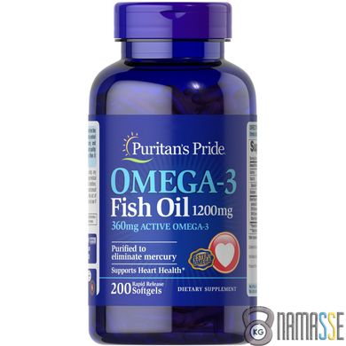 Puritans Pride Omega 3 Fish Oil 1200 mg, 200 капсул