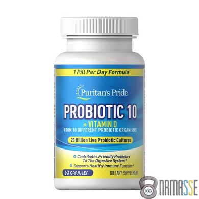 Puritan's Pride Probiotic 10 with Vitamin D, 60 капсул