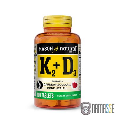 Mason Natural Vitamin K2 100 mcg Plus Vitamin D3, 100 таблеток
