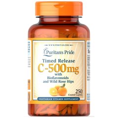 Puritan's Pride Vitamin C-500 mg with Bioflavonoids and Rose Hips Time Release, 250 каплет