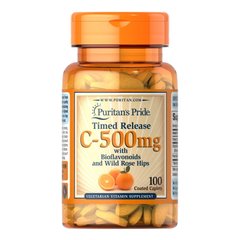 Puritan's Pride Vitamin C-500 mg with Bioflavonoids and Rose Hips Time Release, 100 каплет
