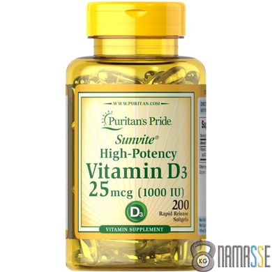 Puritan's Pride Vitamin D3 1000 IU, 200 капсул