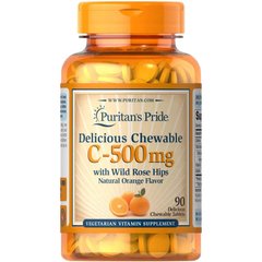 Puritan's Pride Vitamin C-500 mg with Rose Hips, 90 жувальних таблеток