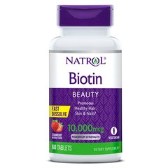 Natrol Biotin 10000 mcg, 60 таблеток - полуниця