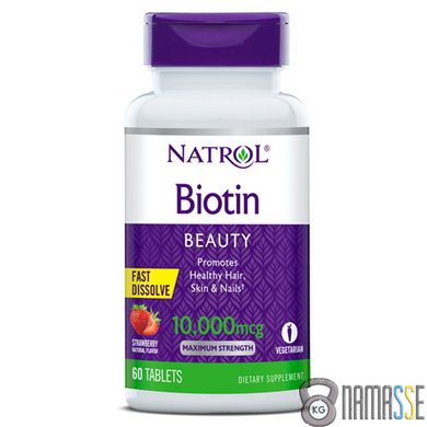 Natrol Biotin 10000 mcg, 60 таблеток - полуниця