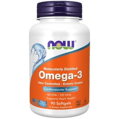 NOW Molecularly Distilled Omega-3, 90 капсул