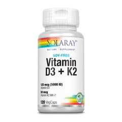 Solaray Vitamin D3 + K2 Soy Free, 120 вегакапсул
