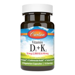 Carlson Labs Vitamin D3 + K2, 30 вегакапсул