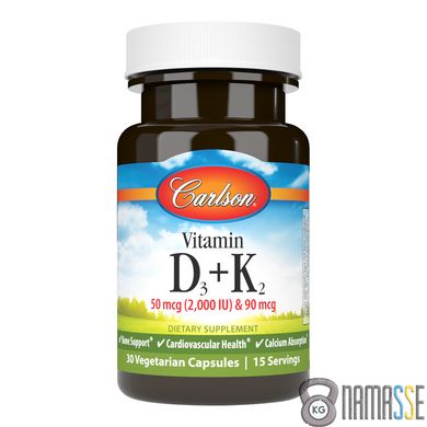 Carlson Labs Vitamin D3 + K2, 30 вегакапсул