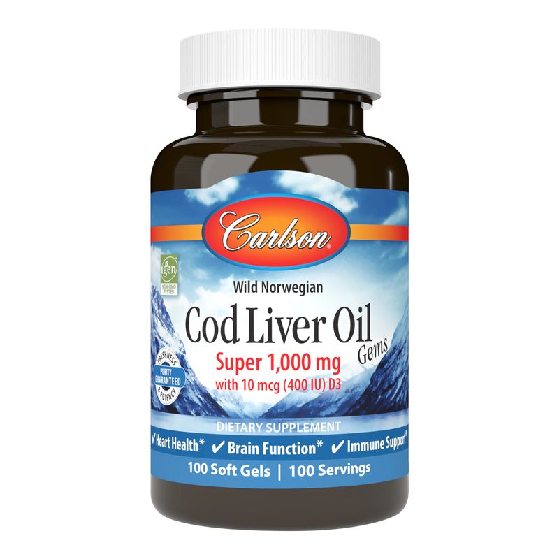 Фото - Прочее спортивное питание Carlson Labs Cod Liver Oil Gems Super 1000 mg, 100 капсул 