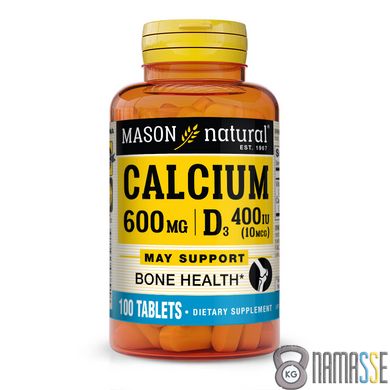 Mason Natural Calcium 600 mg Plus Vitamin D3, 100 таблеток