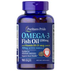 Puritan's Pride Omega 3 Fish Oil 1200 mg plus Vitamin D3, 90 капсул