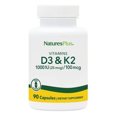 Natures Plus Vitamins D3 + K2, 90 капсул