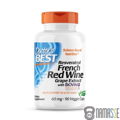Doctor's Best French Red Wine Grape Extract, 90 вегакапсул