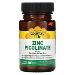 Country Life Zinc Picolinate 25 mg, 100 таблеток