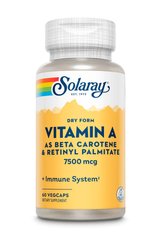 Solaray Vitamin A 7600 mcg Dry Form, 60 вегакапсул