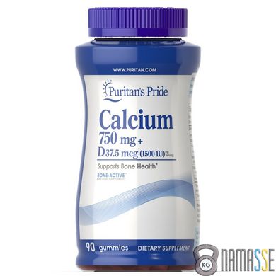 Puritan's Pride Calcium 750 mg + Vitamin D, 90 желеєк