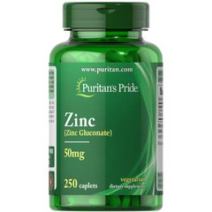 Puritan's Pride Zinc 50 mg, 250 каплет