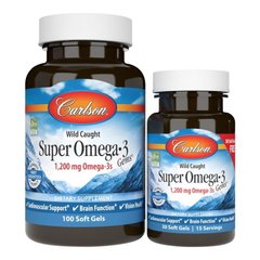 Carlson Labs Wild Caught Super Omega-3 Gems 1200 mg, 100+30 капсул