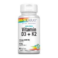 Solaray Vitamin D3 + K2 Soy Free, 60 вегакапсул