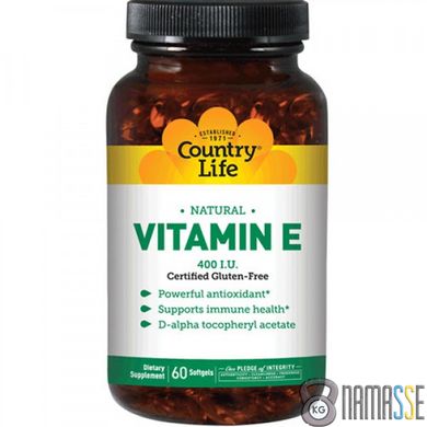 Country Life Natural Vitamin E, 60 капсул