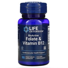 Life Extension BioActive Folate & Vitamin B12, 90 вегакапсул