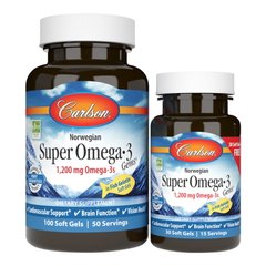 Carlson Labs Norwegian Super Omega-3 Gems 1200 mg, 100+30 капсул