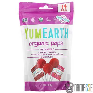 YumEarth Organic Pop Vitamin C (леденецы), 87 грам Полуниця, виноград, вишня