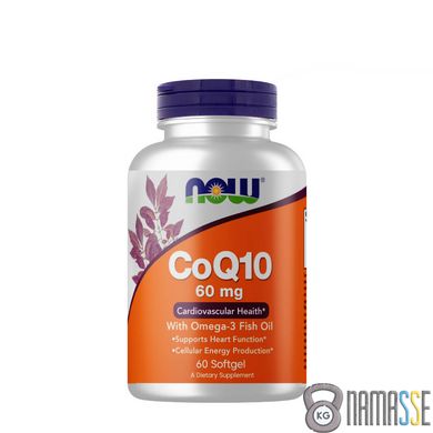 NOW CoQ-10 60 mg with Omega-3 Fish Oil, 60 капсул