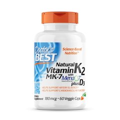 Doctor's Best Natural Vitamin K2 MK-7 + D3, 60 капсул