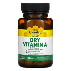 Country Life Dry Vitamin A 10000 IU, 100 таблеток