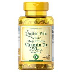 Puritan's Pride Vitamin D3 10000 IU, 200 капсул
