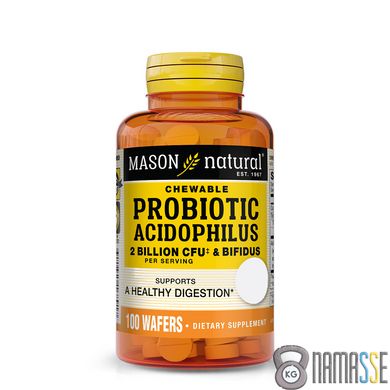 Mason Natural Probiotic Acidophilus With Bifidus 2 Billion CFU, 100 жувальних таблеток