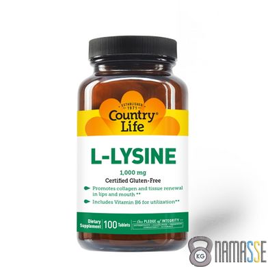 Country Life L-Lysine 1000 mg, 100 таблеток