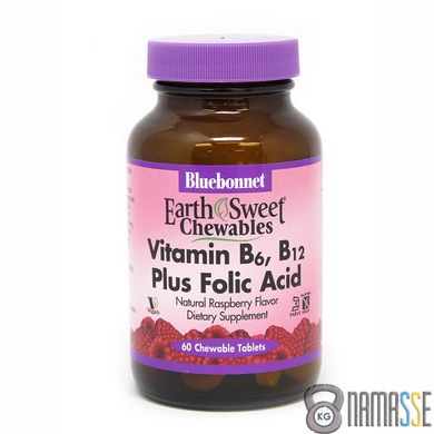 Bluebonnet Nutrition Earth Sweet Chewables Vitamin В6 Vitamin В12 & Folic Acid, 60 жувальних таблеток