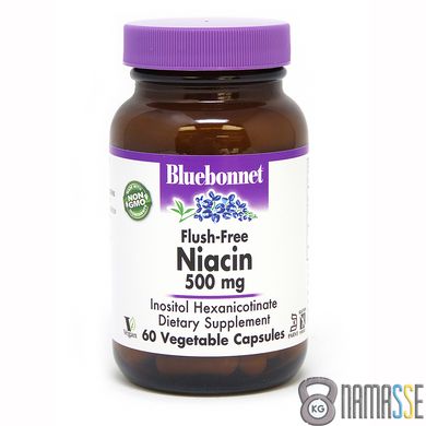Bluebonnet Nutrition Niacin Flush-Free 500 mg, 60 капсул