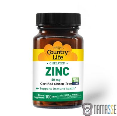Country Life Zinc Chelated 50 mg, 100 таблеток