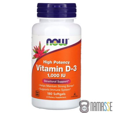 NOW Vitamin D3 1000 IU, 180 капсул