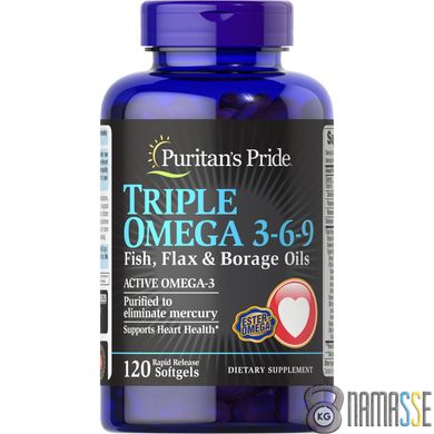 Puritan's Pride Triple Omega 3-6-9 Fish, Flax & Borage Oils, 120 капсул