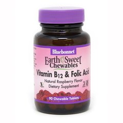 Bluebonnet Nutrition Earth Sweet Chewables Vitamin В12 & Folic Acid, 90 жувальних таблеток