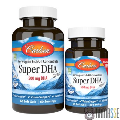 Carlson Labs Super DHA Gems 500 mg, 60+20 капсул